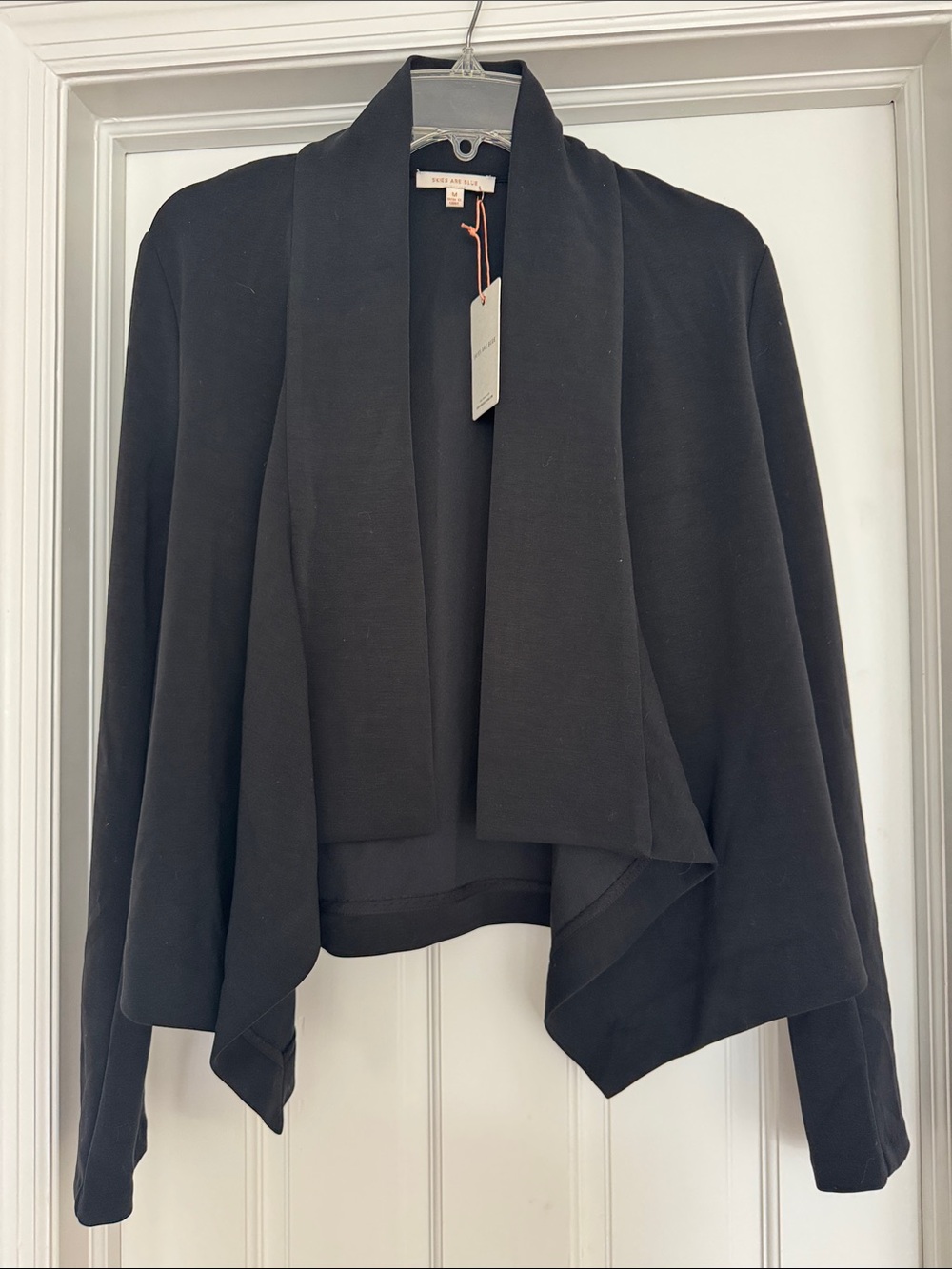Skies Are Blue Black Open-Front Draped Cardigan